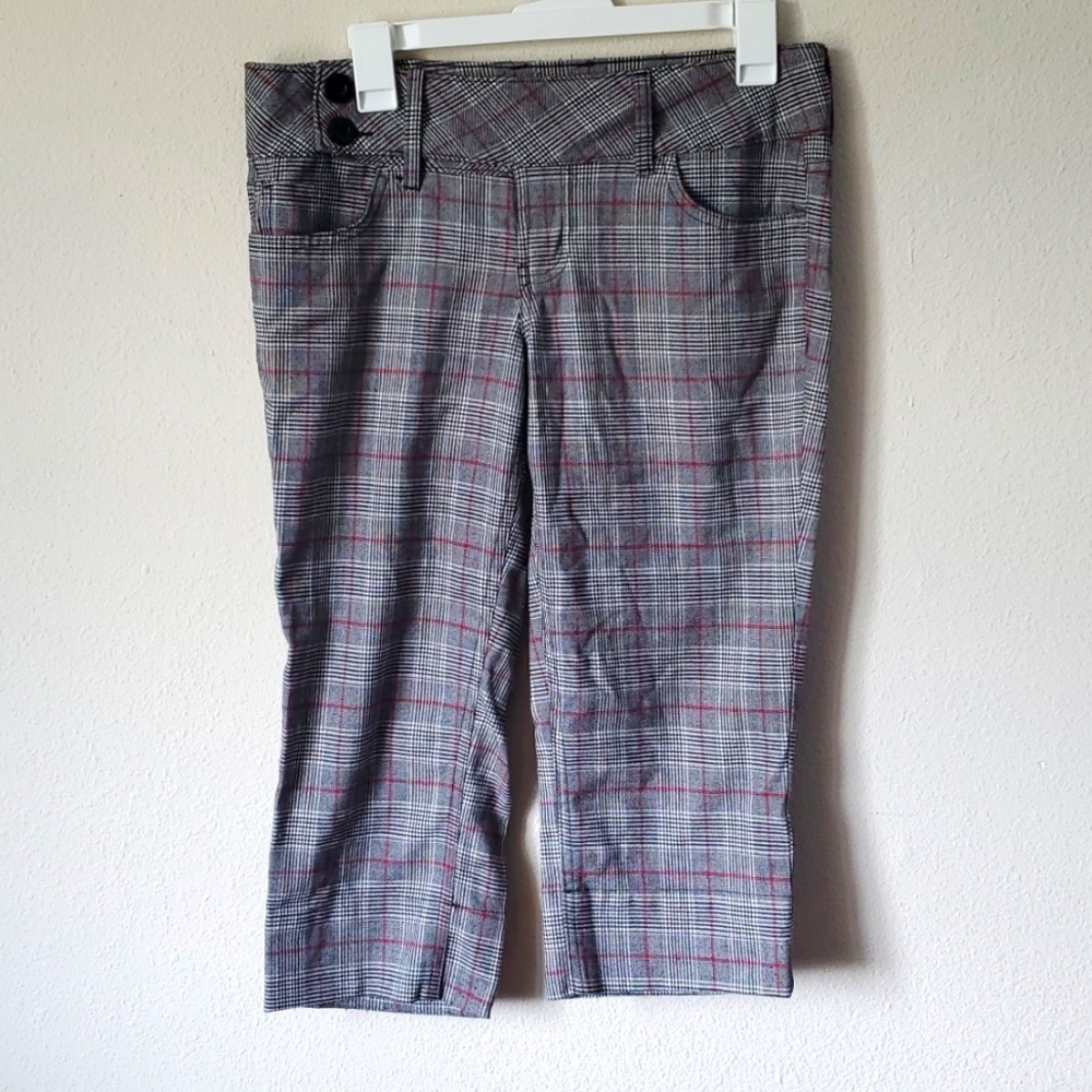 Grey and Pink Plaid Capris